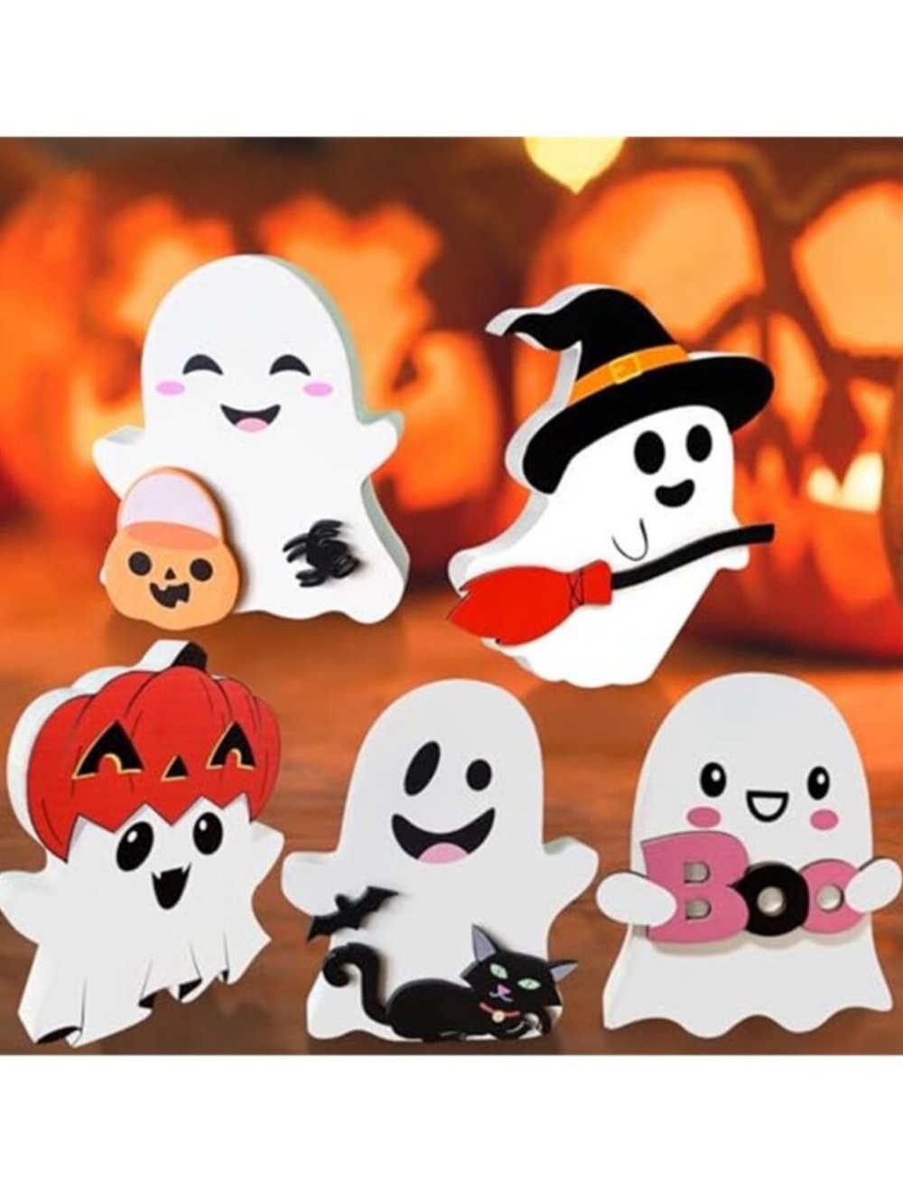 Cute Ghost Halloween Decorations Indoor: Wooden Ghost Decor Table Signs Set of 5